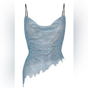 POSTER GIRL Blue Chainmail Cowl Neck Camisole Top
